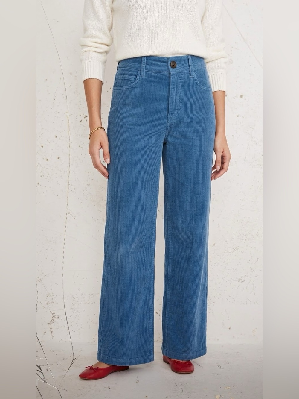 Boden Wide Leg Corduroy Pants Slate Blue High Rise Stretch Trousers US 14R